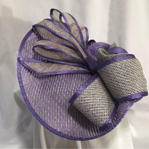 Custom designed lavender and flax color fascinator hat by American Hat. One size
